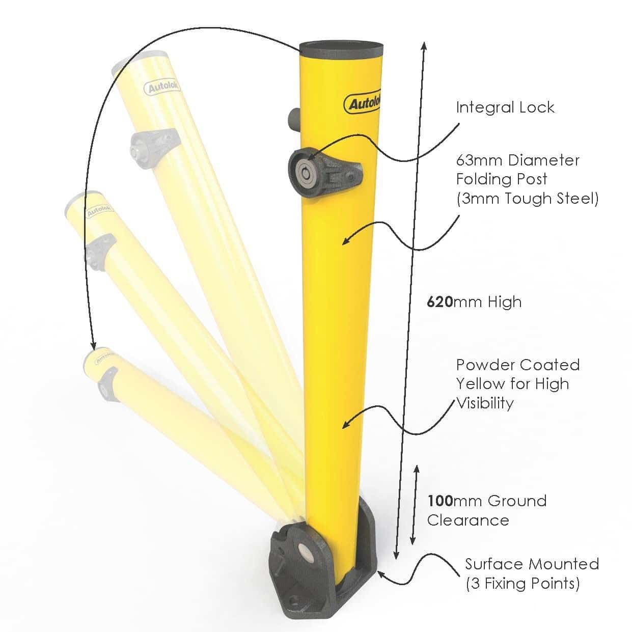Autolok Yellow Fold Down Lockable Parking Post image 1